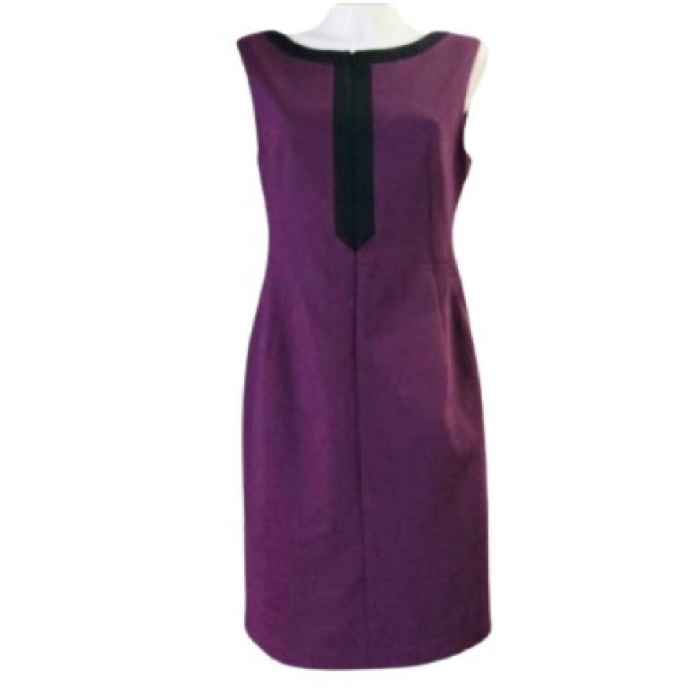 Tahari Plum Eggplant w Black Accents Fitted Sleeveless Office Dress Size 10